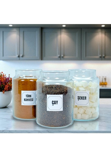 3'lü Ahşap Vakum Kapaklı 800 ml Cam Türk Kahvesi Çay Şeker Saklama Kavanozu Seti Etiket Hediyeli modelleri