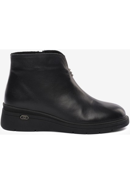 59151 Kadın Hakiki Deri Fermuarlı Feta Topuk Kısa Bot