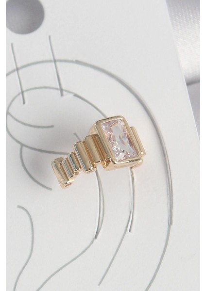 Pirinç Gold Renk Kare Zirkon Taşlı Kadın Kıkırdak Küpe - PRT3500EB06069