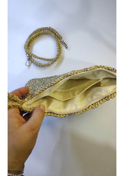 Hasır, Kağıt Ip ve Metalik Parıltılı Rafya Ip ile Elde Örülmüş Clutch Çanta, Portvöy, El Çantası fiyatları