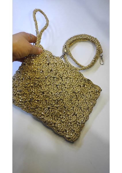 Hasır, Kağıt Ip ve Metalik Parıltılı Rafya Ip ile Elde Örülmüş Clutch Çanta, Portvöy, El Çantası indirimleri