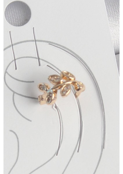 Pirinç Gold Renk Zirkon Taşlı Yaprak Model Kadın Kıkırdak Küpe - PRT3500EB06055