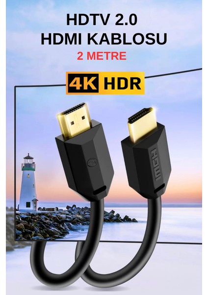 4K Full Hd Yüksek Hızlı HDMI Kablosu 3D Hdr 2160P 60Hz Hdtv 2 Metre | Ps3 Ps4 Ps5 Tv Pc Uydu Uyumlu
