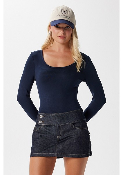 Kadın Heat Lux Touch U Yaka Lacivert Uzun Kol Soft Bluz