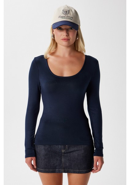 Kadın Heat Lux Touch U Yaka Lacivert Uzun Kol Soft Bluz modelleri