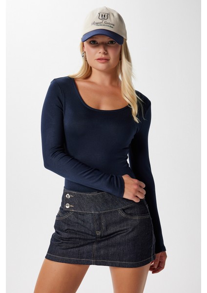 Kadın Heat Lux Touch U Yaka Lacivert Uzun Kol Soft Bluz indirimleri