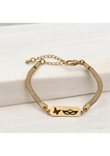 Altın Plakalı 14 Ayar Bal Maske Temalı Hasır Kordonlu Kelebek Motifli Hediye BILEKLIK-647SEMBOL fiyatları