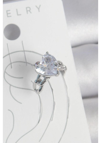 Pirinç Gümüş Renk Zirkon Taşlı Kalp Model Kadın Kıkırdak Küpe - PRT3500EB06046