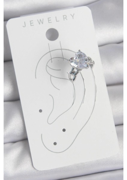 Pirinç Gümüş Renk Zirkon Taşlı Kalp Model Kadın Kıkırdak Küpe - PRT3500EB06046 fiyatları