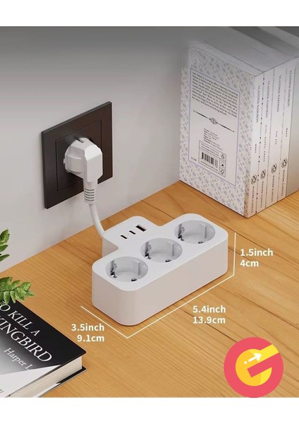 Yüksek Voltaj Korumalı Priz, Duvar Tipi Kısa Kablolu Priz Çoğaltıcı, 3x Priz, 2x Type-C, 1x Usb, 16A , 3680W, 1050 Joule, Çocuk Korumalı, Isıya Dayanıklı Yapı modelleri
