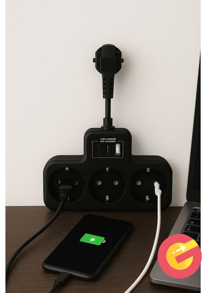 Yüksek Voltaj Korumalı Priz, Duvar Tipi Kısa Kablolu Priz Çoğaltıcı, 3x Priz, 2x Type-C, 1x Usb, 16A , 3680W, 1050 Joule, Çocuk Korumalı, Isıya Dayanıklı Yapı indirimleri