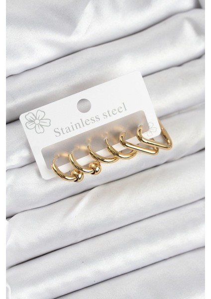 316L Çelik Gold Renk Kadın Küpe Seti - PRT3500EB08895
