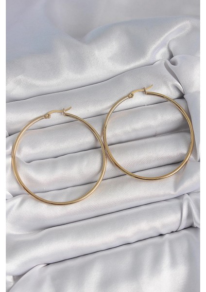 316 Çelik Gold Renk 53 mm Halka Model Kadın Küpe - PRT3500EB05934