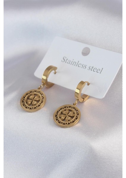 316L Çelik Gold Renk Kalp Model Işleme Detay Kadın Küpe - PRT3500EB00478