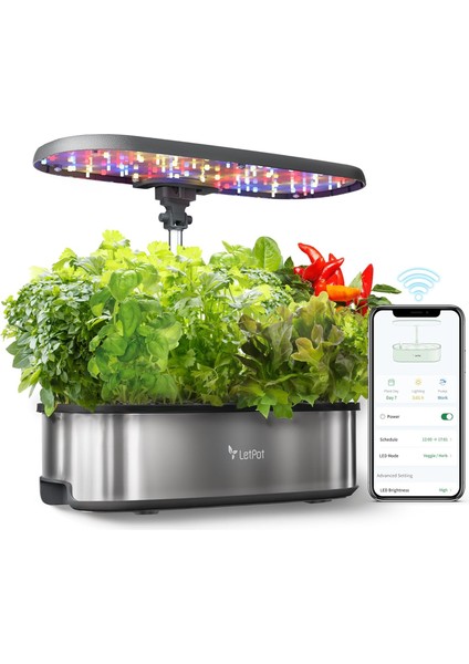 Lph-Se Wifi Akıllı Hidroponik Bahçe Sistemi | 12 Kapsül Bitki Yetiştirme Seti | 24W LED Işık, 5.5l Su Tankı, Pompa ve Otomatik Zamanlayıcı | Ev Için Akıllı Iç Mekan Bahçesi