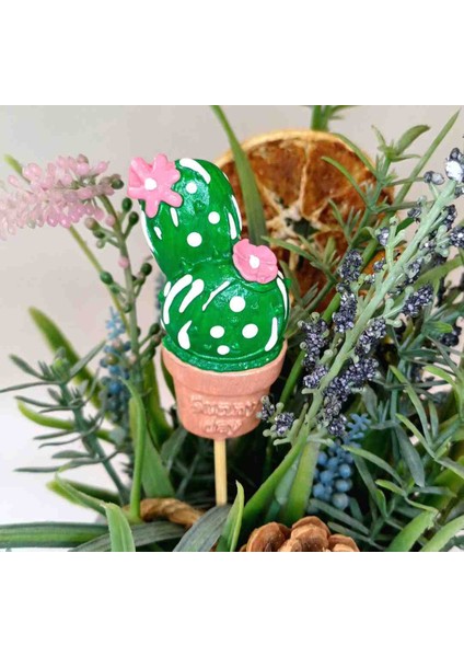 4lü Çiçekli Taş Kaktüs - Çubuk Süs -Çiçek Süsü - Kürdan Süs - El Yapımı Dekoratif Taş Obje modelleri