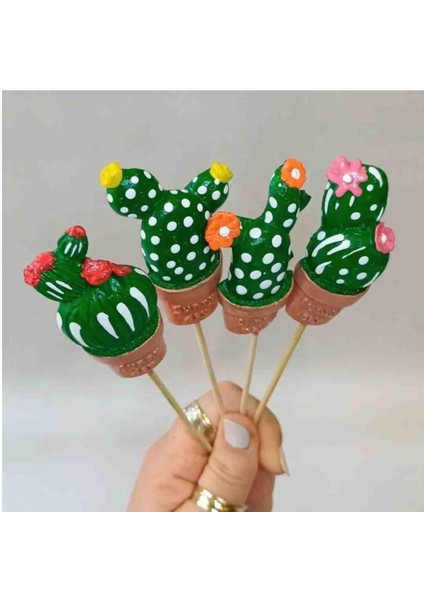 4lü Çiçekli Taş Kaktüs - Çubuk Süs -Çiçek Süsü - Kürdan Süs - El Yapımı Dekoratif Taş Obje indirimleri