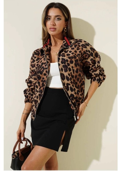 Leopar Desenli Astarlı Ceket Siyah T1192