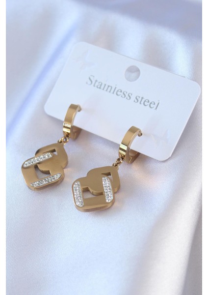 316L Çelik Gold Renk Zirkon Taşlı Kadın Küpe - PRT3500EB00541