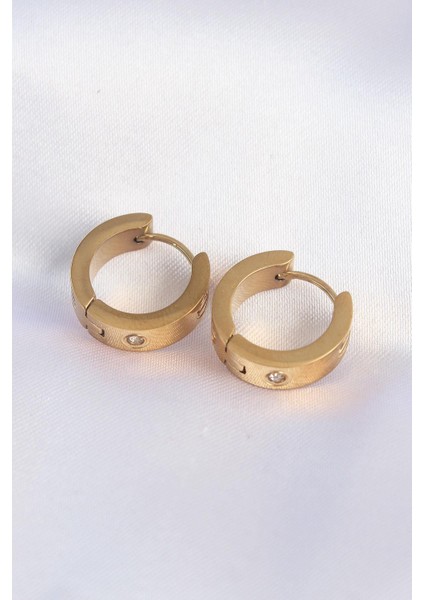 316L Çelik Gold Renk Zirkon Taşlı Minimal Model Halka Küpe - PRT3500EB01633 fiyatları