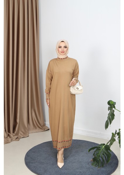 Şeritli Çift Renk Merserize Elbise