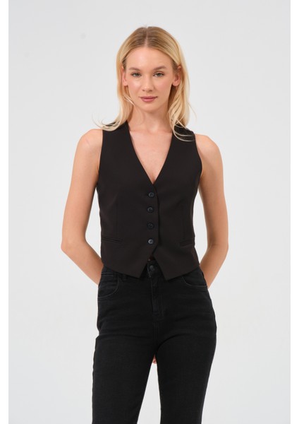 Arkası Astar ve Kemer Detaylı Yelek