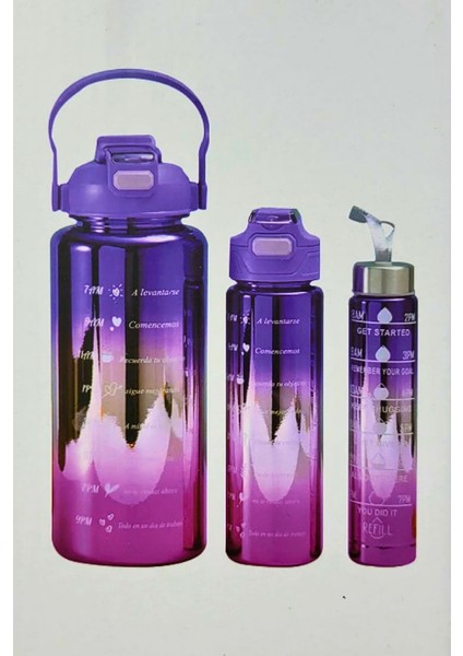 3'lü Termos ve Matara Seti - Plastik, Sızdırmaz, Renk Seçenekli - 500 ml + 750 ml + 2000 ml