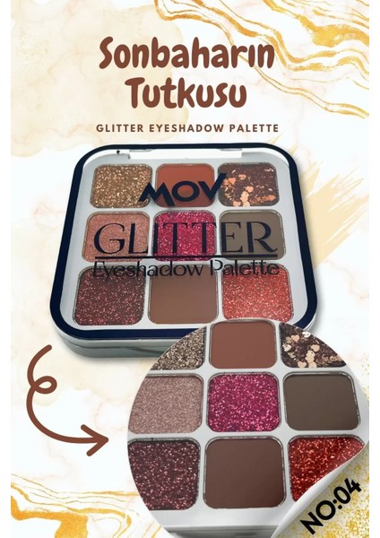 9’lu Glitter Far Paleti No:04 – Yüksek Pigmentli ve Kompakt Göz Farı Paleti