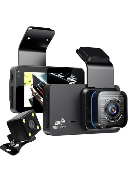 Çift Lens Wifi Dash Cam Dvr Gece Görüşlü Çarpışma Algılama Araç Içi Video Kamera Araba Park Monitörü