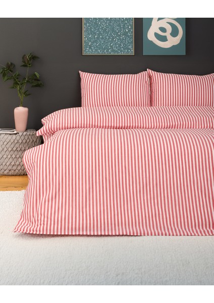 Çizgili Tek Kişilik Lastikli Çarşaf Nevresim Takım