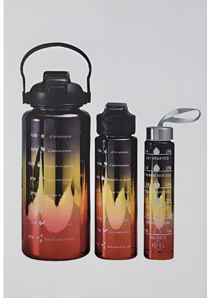 3'lü Termos ve Matara Seti - Plastik, Sızdırmaz, Renk Seçenekli - 500 ml + 750 ml + 2000 ml