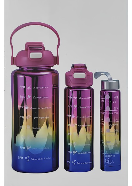 3'lü Termos ve Matara Seti - Plastik, Sızdırmaz, Renk Seçenekli - 500 ml + 750 ml + 2000 ml