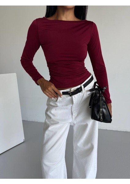 Kadın Uzun Kollu Bordo Vücudu Saran Bluz fiyatları