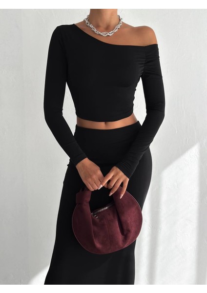 Kadın Siyah Omuz Detaylı Bluz - Uzun Etek Ikili Takım fiyatları