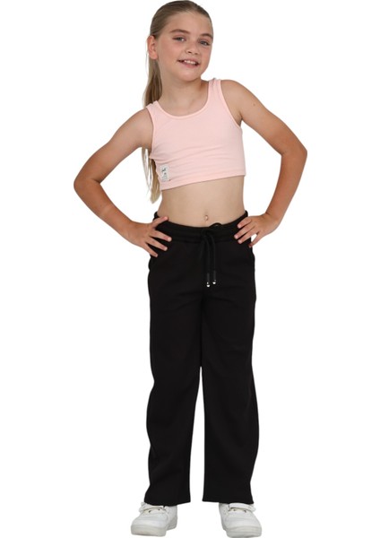 Kız Çocuk Beli Lastikli Kordonlu Geniş Bol Paça Palazzo Burgu Okul Pantolon