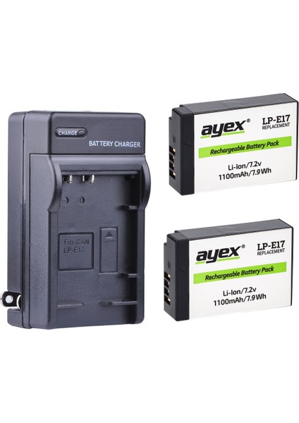LP-E17 2’li 1100MAH Yedek Batarya + Akıllı Şarj Cihazı Seti (Canon Eos Rp, R100, R50, R8, 77D, 750D, 760D, 800D, 850D, M3, M5, M6 Mark Iı ile Uyumlu)
