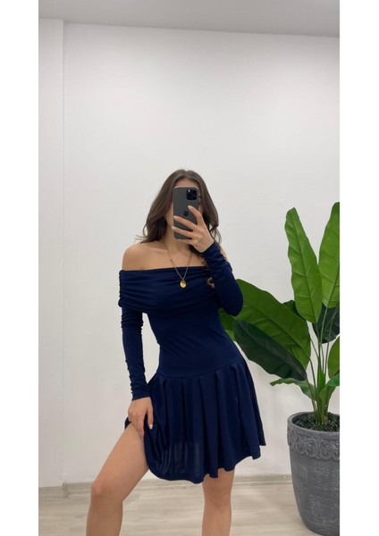 Kadın Madonna Yaka Pileli Mini Sendy Elbise modelleri