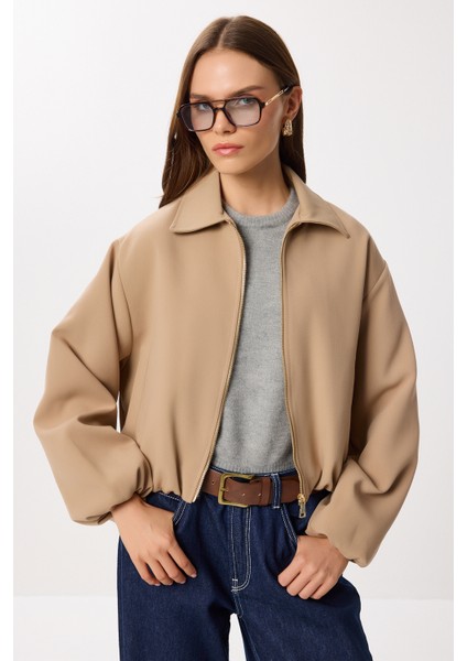 Balon Kesim Dokuma Ceket LDP0084 Bej