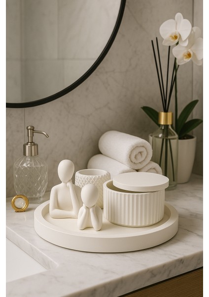 Modern Beyaz Dekoratif Set – 6 Parçalı Şık Tasarım