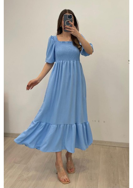 Kadın Gipeli Kısa Kol Uzun Elbise