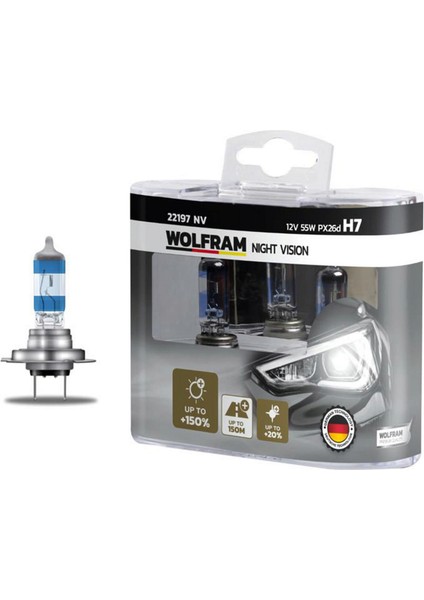 Sepetim Ampul 12V H7 55 PX26D Night Vision 150 Fazla 20 Beyaz Işik