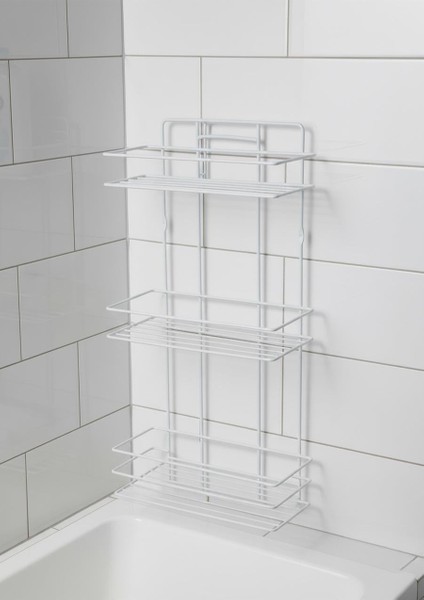 3 Katlı Banyo Rafı - Termo Plastik Kaplama Metal Şampuanlık - Üç Raflı