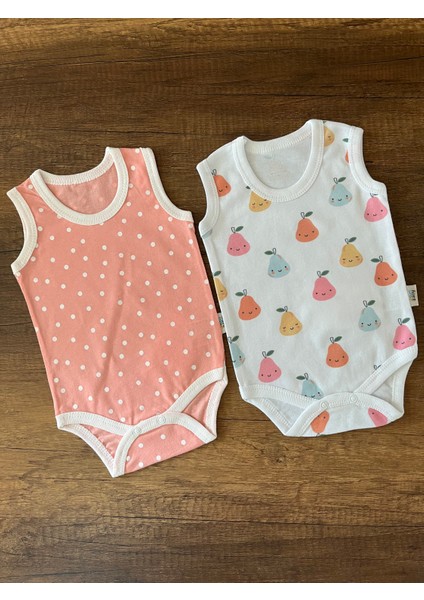 2 Adet Kolsuz Bebek Badi Body Zıbın Alttan Çıtçıtlı Bisiklet Yaka Yenidoğan Armut Desen