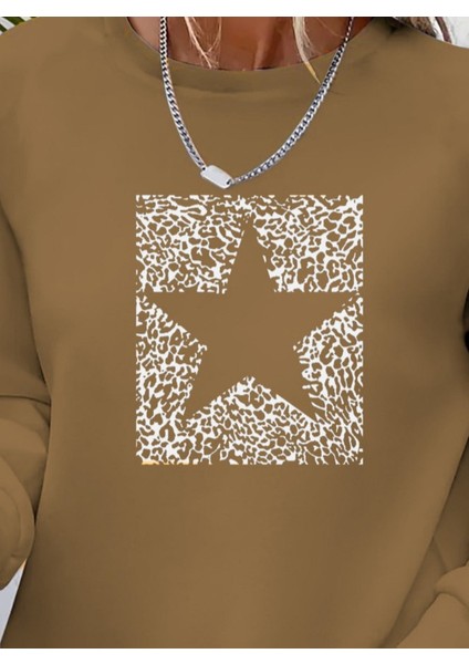 Kadın Uzun Kollu Bisiklet Yaka Desenli Viskon Iki Iplik Bluz