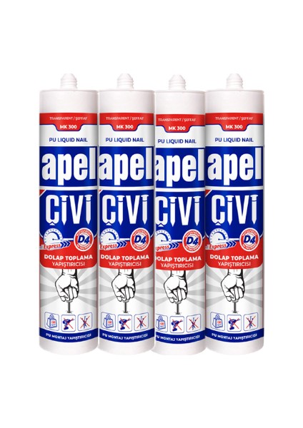 Sıvı Çivi Pu Montaj Yapıştırıcısı Şeffaf Net: 300 G. x 4 Adet fiyatları