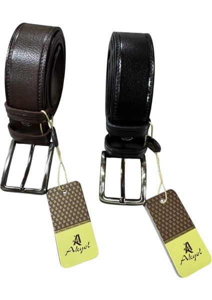 %100 Hakiki Deri Kemer Kumaş Dikiş Desenli ( 2 Adet )