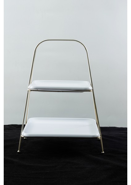 Lüks Iki Katlı Gümüş Renkli Metal Servis Sunum Standı – 22×22 cm / 18×18 cm Tabaklı, 32 cm Yükseklik fiyatları