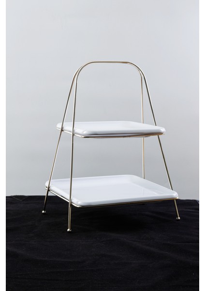 Lüks Iki Katlı Gümüş Renkli Metal Servis Sunum Standı – 22×22 cm / 18×18 cm Tabaklı, 32 cm Yükseklik fırsatları
