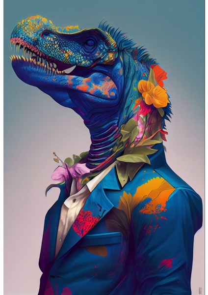 Renkli T-Rex V1 Ev Duvar Salon Güzellik Salonu Ofis Dükkan Dekarasyon Kanvas Tablo fiyatları