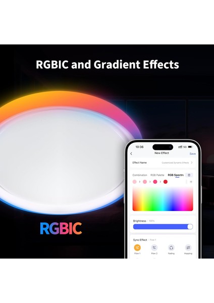 T1M LED Akıllı Tavan Lambası – Matter-Over-Bridge ile 16 Milyon Renk, Rgbıc Gradyan Efekt, Homekit/alexa/google Uyumlu modelleri